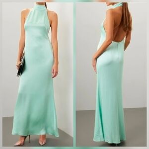 LAPOINTE Womens Satin Halter Maxi Gown, Seafoam Green Blue, Size 8, Retail $1490
